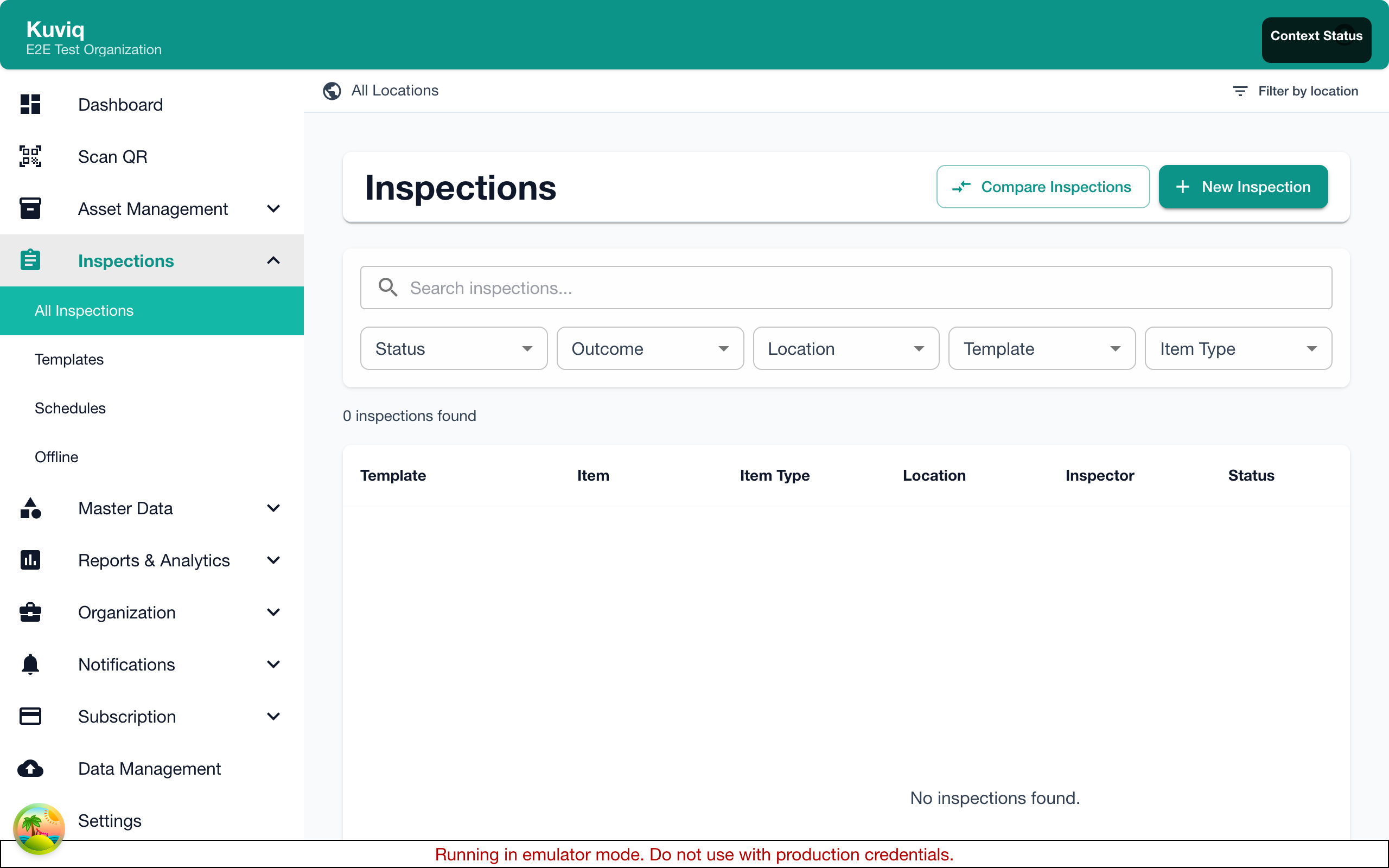Inspections list with populated data