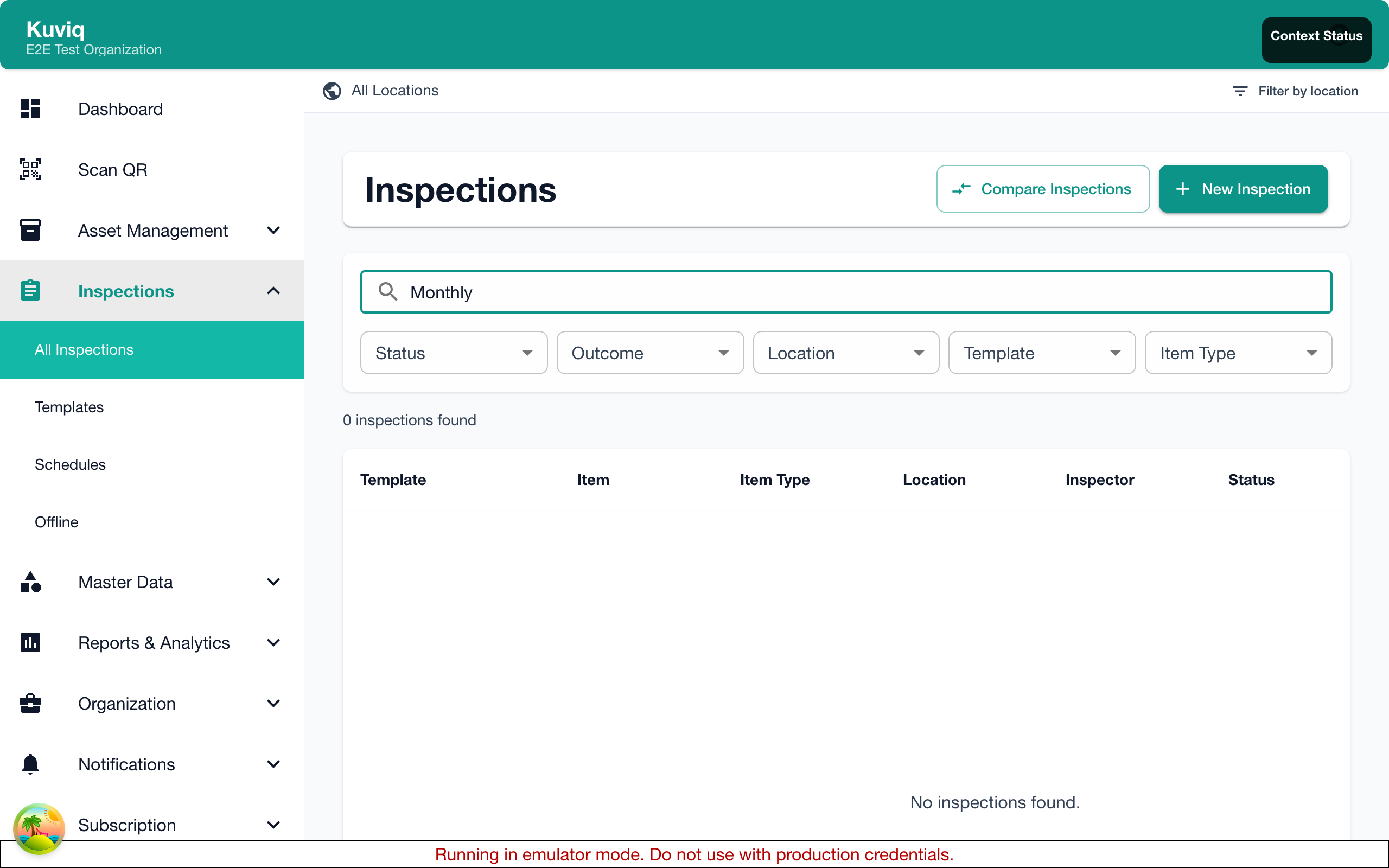 Inspections search and filter interface