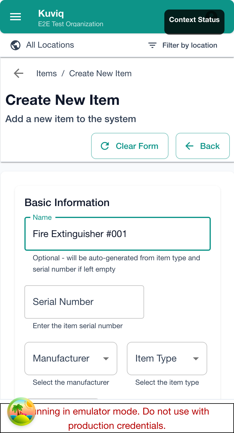 Item edit form with fields filled in