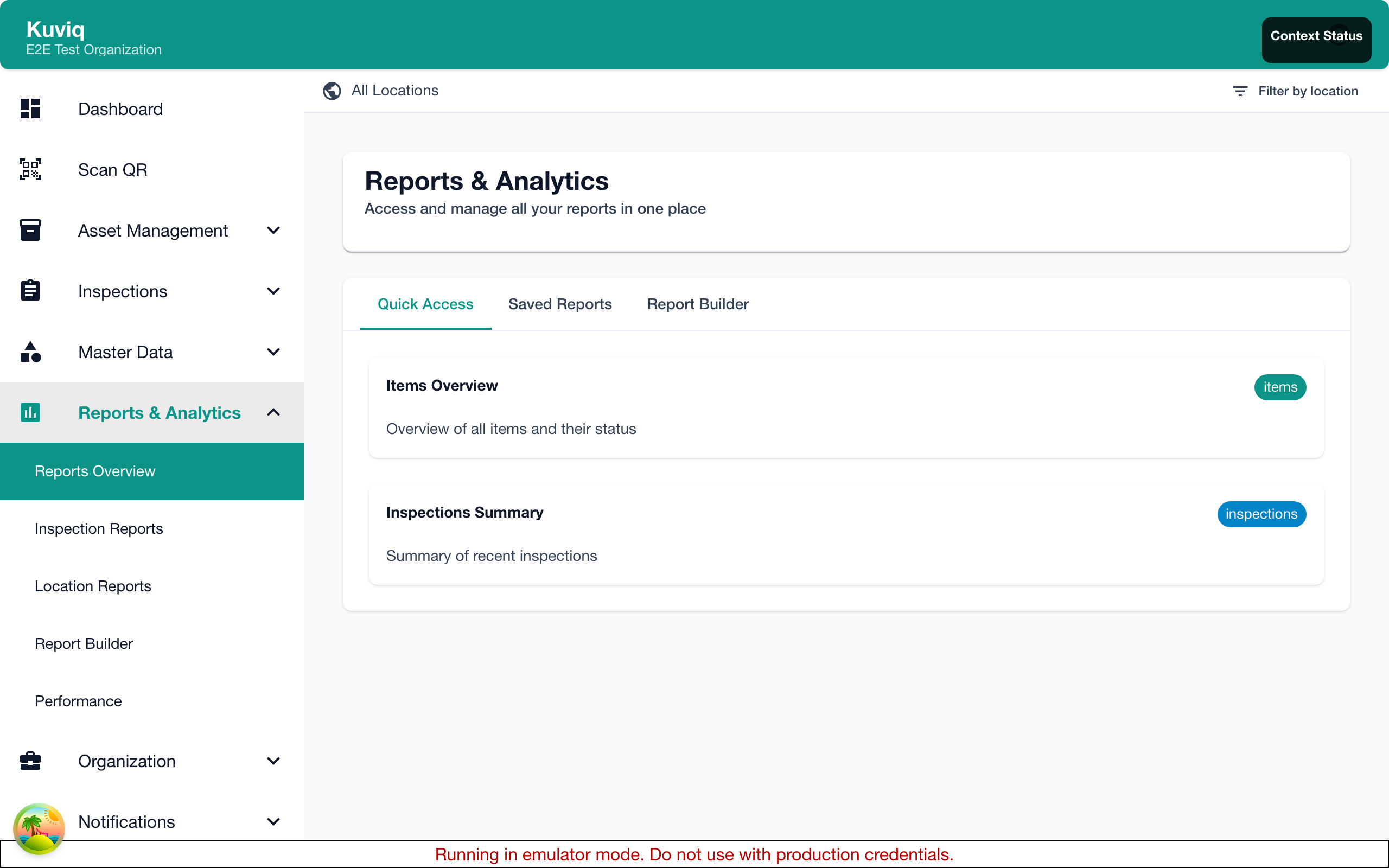 Reports overview page