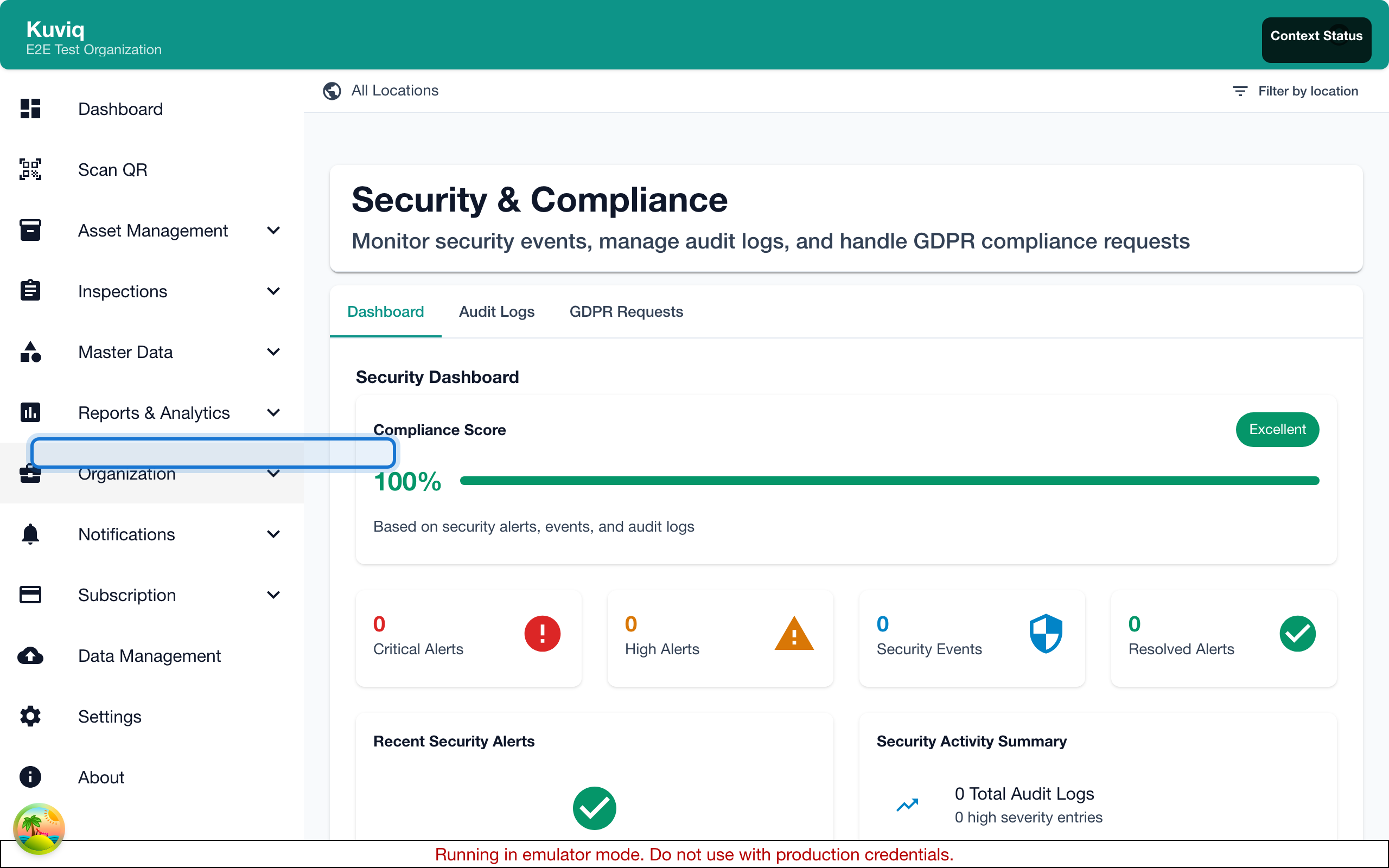 Security alerts panel