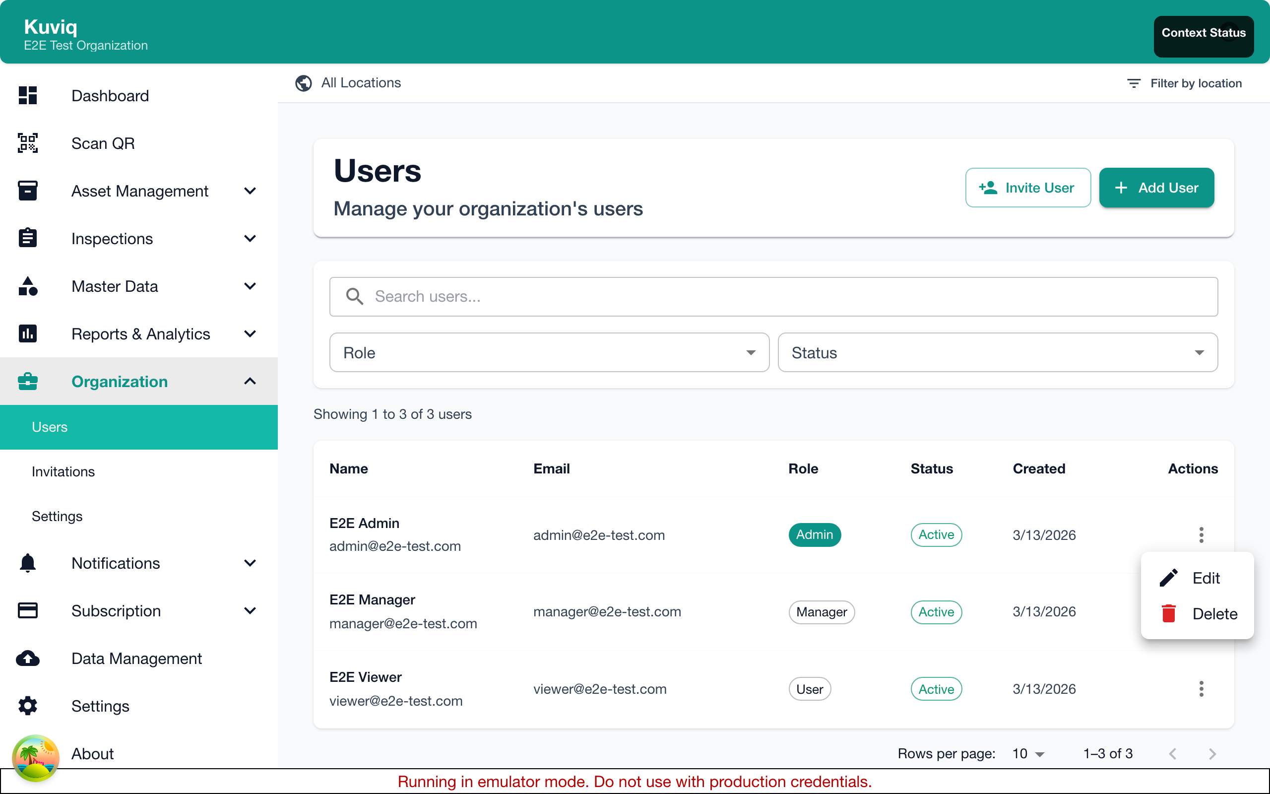 User actions menu showing deactivation option