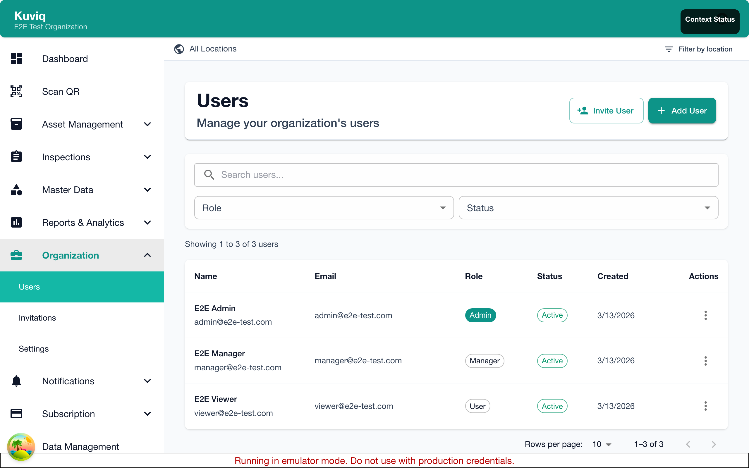 User roles overview showing available roles and their permissions